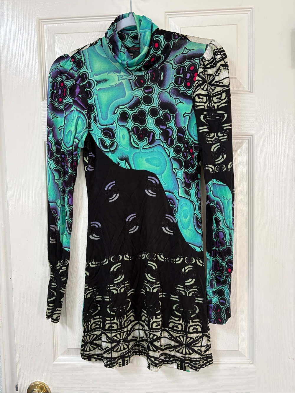 Custo Barcelona Psychedelic Turtleneck Mini Dress S? Abstract Clubwear Knit #091